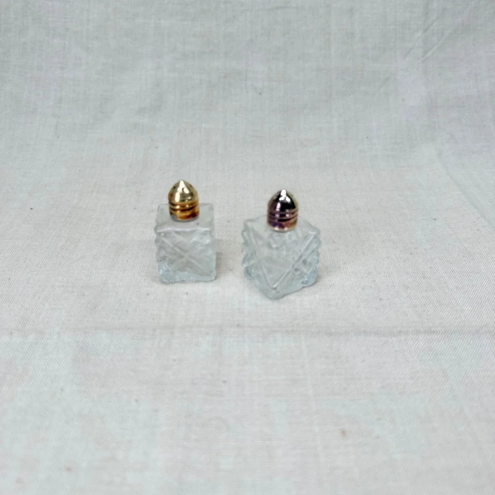 Vintage Mini Glass Salt and Pepper Shakers Japan Cut Glass Petite Table Decor